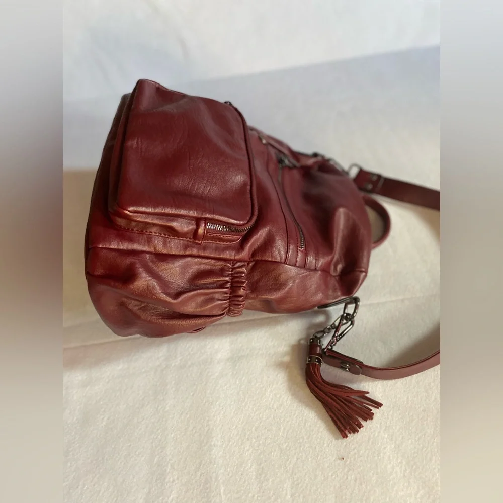🛑SOLD🛑SOLD🛑Burgundy Faux Leather Women's Bag Backpack Shoulder Strap Inner - Picture 7 of 8